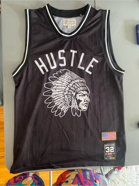 Hustle Gang Black Mesh Jersey with White Graphic Trim